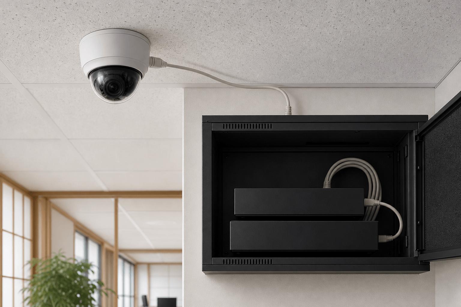 オフィスのネットワークカメラと接続された通信機器