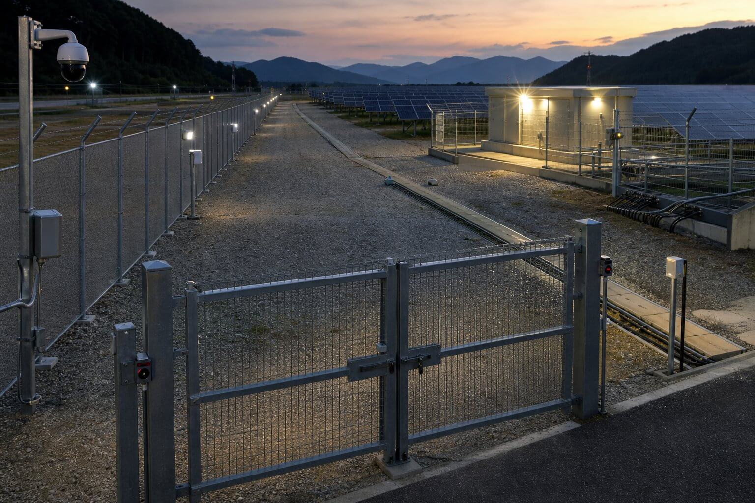 門扉から重要設備まで多層防御された太陽光発電所