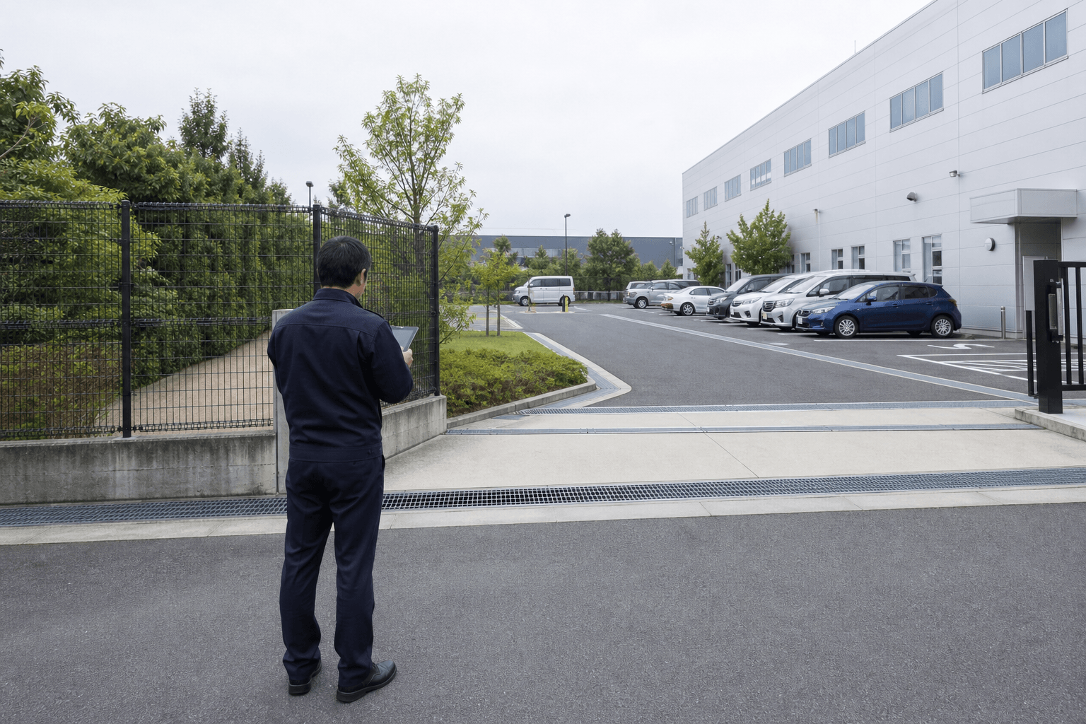 駐車場の外周・出入口・駐車区画を確認する現地調査