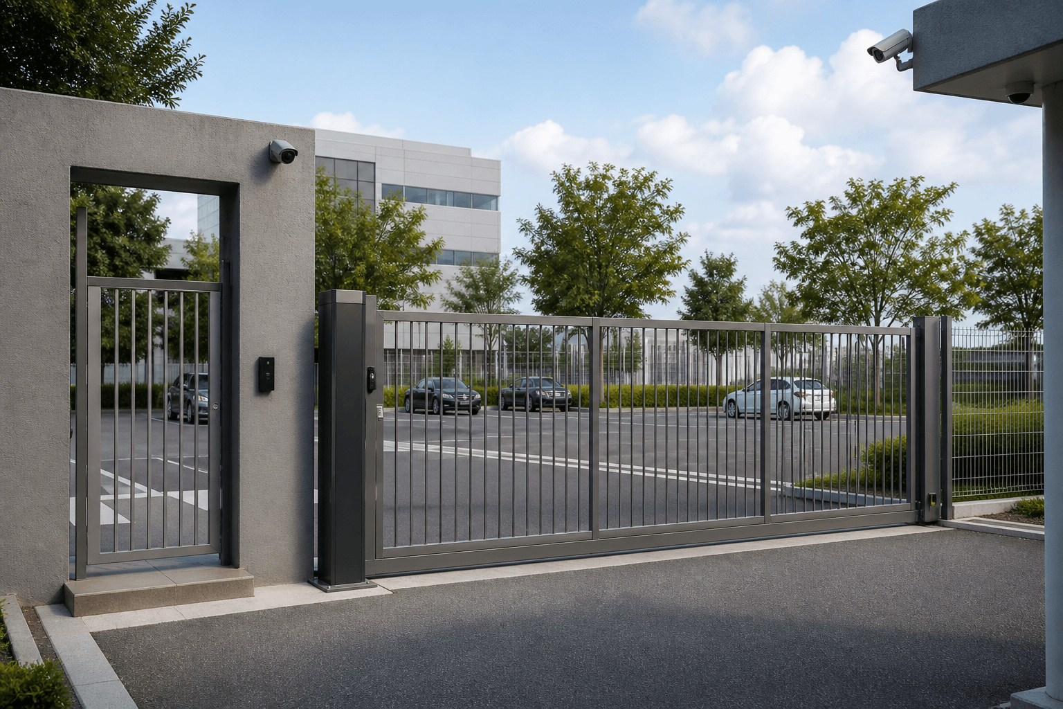 会社駐車場の車両ゲート・認証機器・防犯カメラ